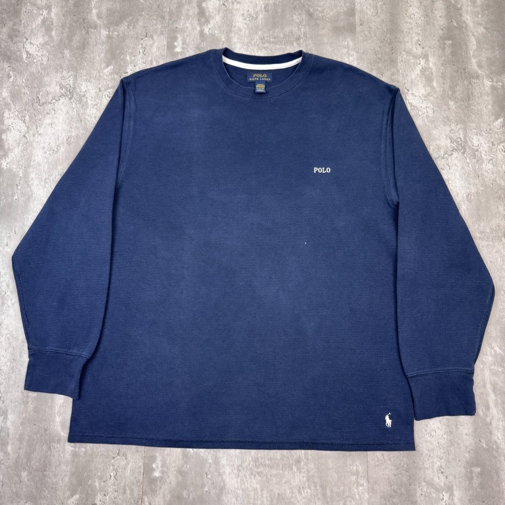 Polo Ralph Lauren Thermal Shirt Mens 3XB Navy Blue Long Sleeve Knit‎ Preppy